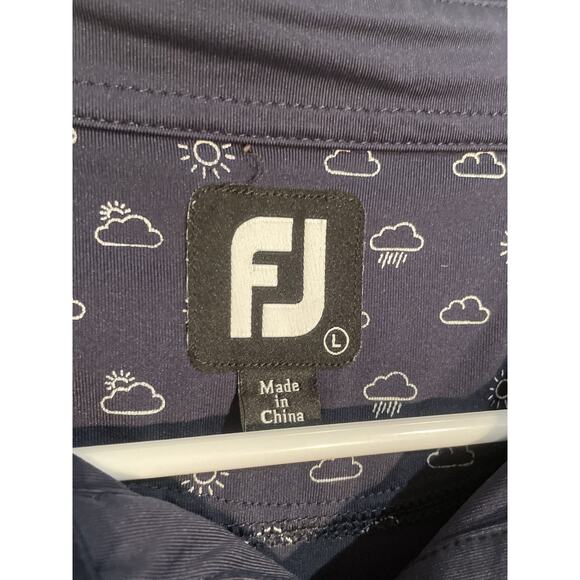 Footjoy Polo Shirt Mens L Navy Blue Weather Print Golf Performance Stretch FJ - Picture 3 of 10
